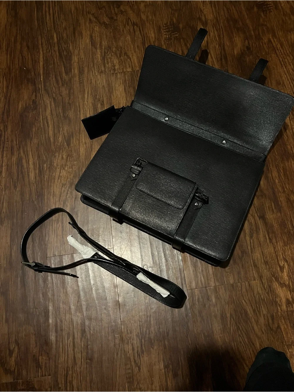 Burberry Black Textured Leather Briefcase - Double Buckle Professional Bag
